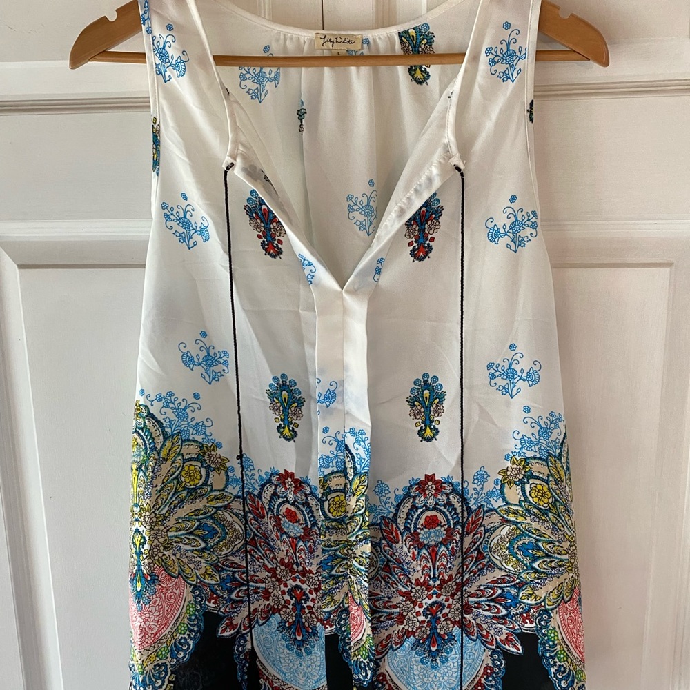 Sleeveless Floral Slit Neck Shirt Women’s L Lily White Blue Red Yellow Black